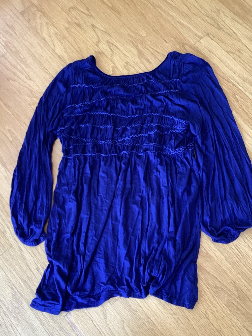 Studio M Cobalt Blue Smocked Long-Sleeve Top - Picture 4 of 5
